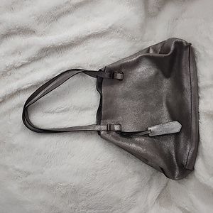 Antonio Melani Silver Glitter Leather Tote Shoulder Bag Purse